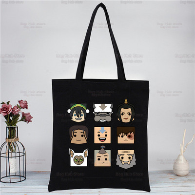 Iemiesojums The Last Airbender Melns Rokassomas Audekls Tote Bag Iepirkšanās Ūdens Zeme Fire Gaiss Plecu somas bolsas de tela