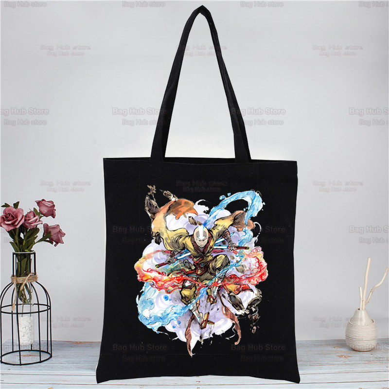 Iemiesojums The Last Airbender Melns Rokassomas Audekls Tote Bag Iepirkšanās Ūdens Zeme Fire Gaiss Plecu somas bolsas de tela