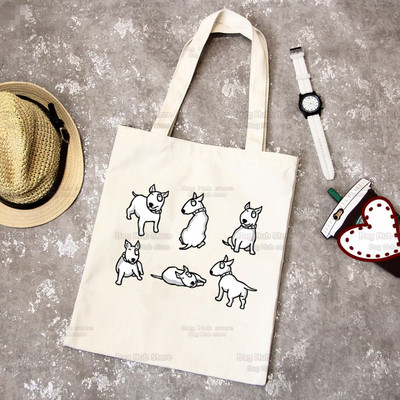 Bull Terrier Group Cute Pet Dog Logo Funny Coreea Ulzzang Cumpărător Genți de tote din pânză Genți de mână femei Harajuku Genți de umăr