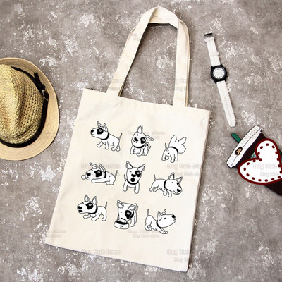 Bull Terrier Group Cute Pet Dog Logo Funny Coreea Ulzzang Cumpărător Genți de tote din pânză Genți de mână femei Harajuku Genți de umăr