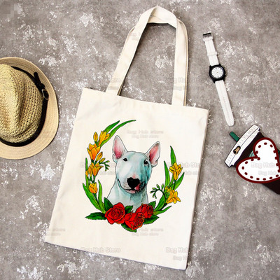 Bull Terrier Group Cute Pet Dog Logo Funny Coreea Ulzzang Cumpărător Genți de tote din pânză Genți de mână femei Harajuku Genți de umăr
