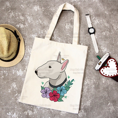 Bull Terrier Group Cute Pet Dog Logo Funny Coreea Ulzzang Cumpărător Genți de tote din pânză Genți de mână femei Harajuku Genți de umăr