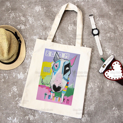 Bull Terrier Group Cute Pet Dog Logo Funny Coreea Ulzzang Cumpărător Genți de tote din pânză Genți de mână femei Harajuku Genți de umăr