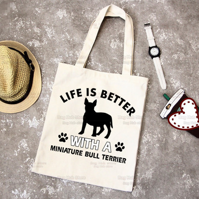 Bull Terrier Group Cute Pet Dog Logo Funny Coreea Ulzzang Cumpărător Genți de tote din pânză Genți de mână femei Harajuku Genți de umăr