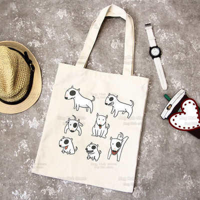 Bull Terrier Group Cute Pet Dog Logo Funny Coreea Ulzzang Cumpărător Genți de tote din pânză Genți de mână femei Harajuku Genți de umăr