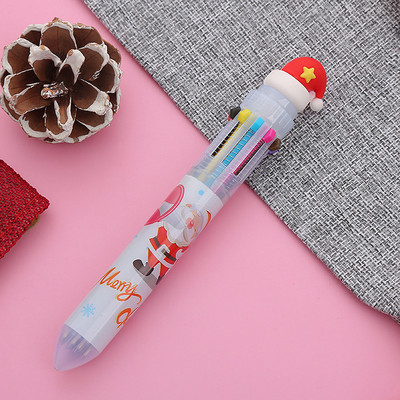 1 buc Pixuri cu bilă drăguț de Crăciun, 10 culori, pentru birou, școală, multicoloră, pentru copii, pixuri, pixuri de moș Crăciun