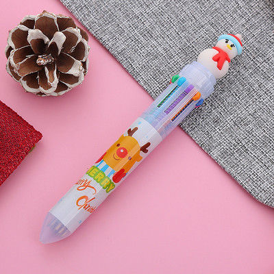 1 buc Pixuri cu bilă drăguț de Crăciun, 10 culori, pentru birou, școală, multicoloră, pentru copii, pixuri, pixuri de moș Crăciun