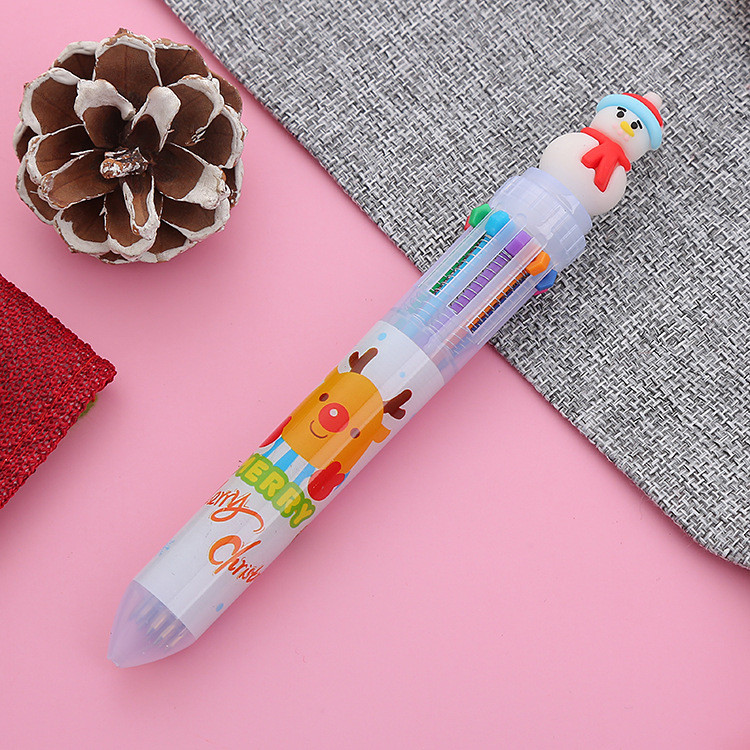 1 buc Pixuri cu bilă drăguț de Crăciun, 10 culori, pentru birou, școală, multicoloră, pentru copii, pixuri, pixuri de moș Crăciun