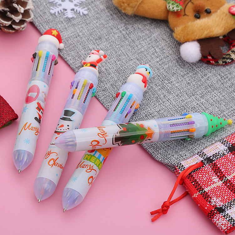 1 buc Pixuri cu bilă drăguț de Crăciun, 10 culori, pentru birou, școală, multicoloră, pentru copii, pixuri, pixuri de moș Crăciun