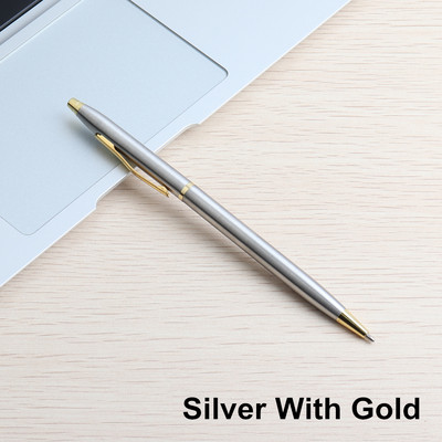 2/11 KOM Kemijska olovka Puni metal srebrne kemijske olovke za školu Ured Štap od nehrđajućeg čelika s rotirajućom tintom Boja crno plava