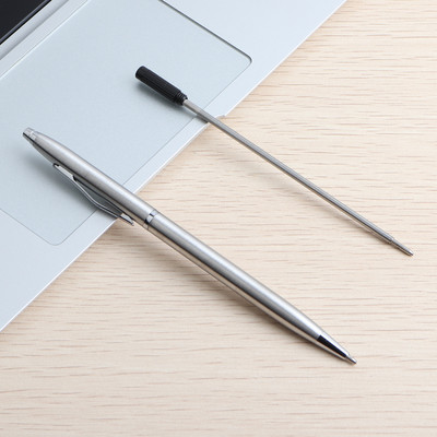 2/11 KOM Kemijska olovka Puni metal srebrne kemijske olovke za školu Ured Štap od nehrđajućeg čelika s rotirajućom tintom Boja crno plava