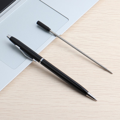 2/11 KOM Kemijska olovka Puni metal srebrne kemijske olovke za školu Ured Štap od nehrđajućeg čelika s rotirajućom tintom Boja crno plava