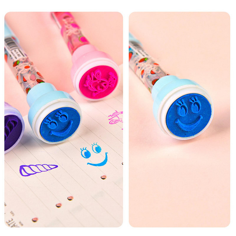5 u 1 dječja slatka višenamjenska kemijska olovka s valjkastim pečatom sa svjetlom, smiješna čarobna olovka, dječji pribor za djevojčice