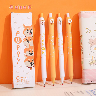 4db Puppy Dog gél tintatoll készlet Coco Button Click 0,42mm Golyós gyorsan száradó fekete színű Íróiskola Office F7278
