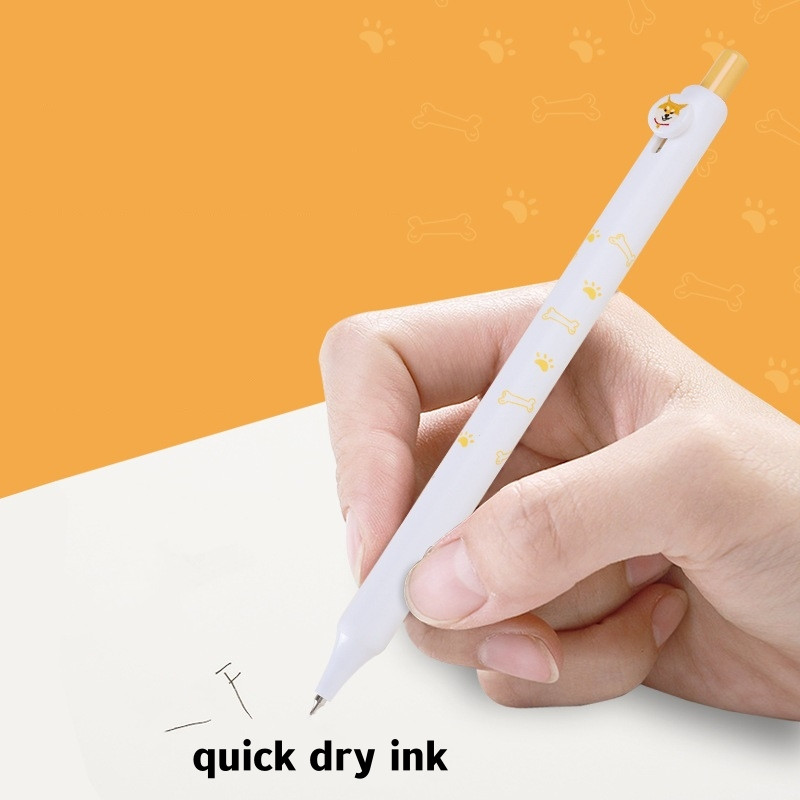 Set de 4 pixuri cu cerneală cu gel Puppy Dog Button Coco Click 0,42 mm Cilindru cu uscare rapidă Culoare neagră pentru scris birou școlar F7278