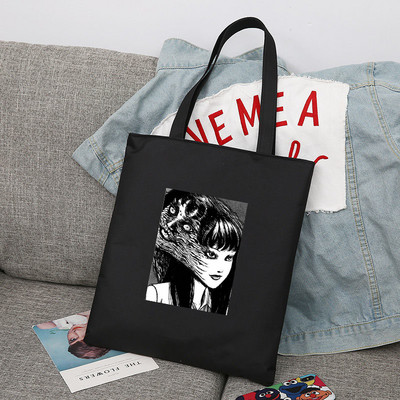 Iepirkumu soma Junji Ito Tote Bag Audekla audekls Dizaineru rokassomas Piegādes somas Salokāmas Iepirkšanās Pircēju Audums Pielāgota druka