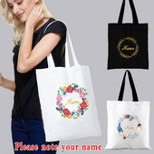 Ženske platnene torbe na rame prilagođeno osobno ime Ležerna ručna torba Torba s cvijećem Torba za plažu velikog kapaciteta za višekratnu upotrebu