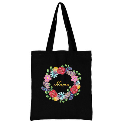 Ženske platnene torbe na rame prilagođeno osobno ime Ležerna ručna torba Torba s cvijećem Torba za plažu velikog kapaciteta za višekratnu upotrebu