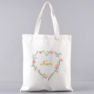 Ženske platnene torbe na rame prilagođeno osobno ime Ležerna ručna torba Torba s cvijećem Torba za plažu velikog kapaciteta za višekratnu upotrebu