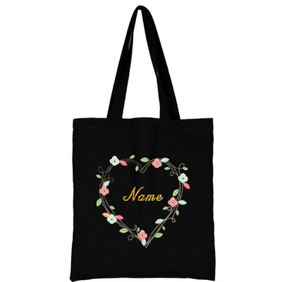 Ženske platnene torbe na rame prilagođeno osobno ime Ležerna ručna torba Torba s cvijećem Torba za plažu velikog kapaciteta za višekratnu upotrebu