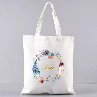 Ženske platnene torbe na rame prilagođeno osobno ime Ležerna ručna torba Torba s cvijećem Torba za plažu velikog kapaciteta za višekratnu upotrebu
