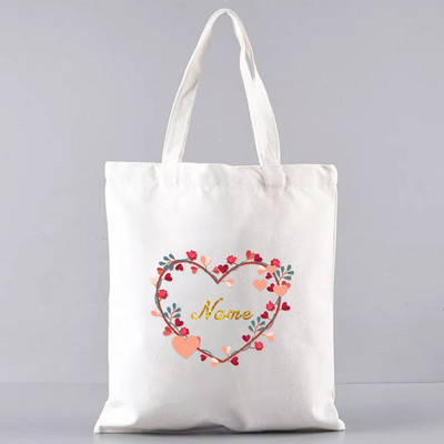 Ženske platnene torbe na rame prilagođeno osobno ime Ležerna ručna torba Torba s cvijećem Torba za plažu velikog kapaciteta za višekratnu upotrebu