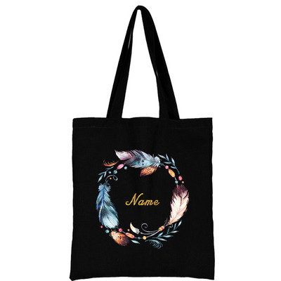 Ženske platnene torbe na rame prilagođeno osobno ime Ležerna ručna torba Torba s cvijećem Torba za plažu velikog kapaciteta za višekratnu upotrebu