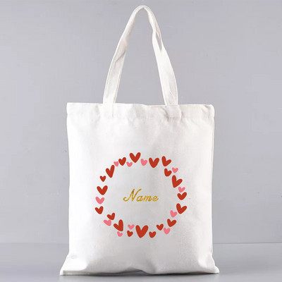 Ženske platnene torbe na rame prilagođeno osobno ime Ležerna ručna torba Torba s cvijećem Torba za plažu velikog kapaciteta za višekratnu upotrebu