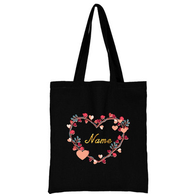 Ženske platnene torbe na rame prilagođeno osobno ime Ležerna ručna torba Torba s cvijećem Torba za plažu velikog kapaciteta za višekratnu upotrebu