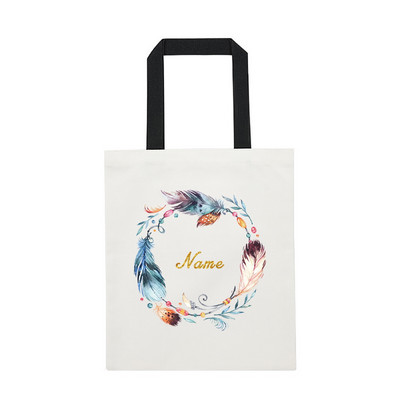 Ženske platnene torbe na rame prilagođeno osobno ime Ležerna ručna torba Torba s cvijećem Torba za plažu velikog kapaciteta za višekratnu upotrebu