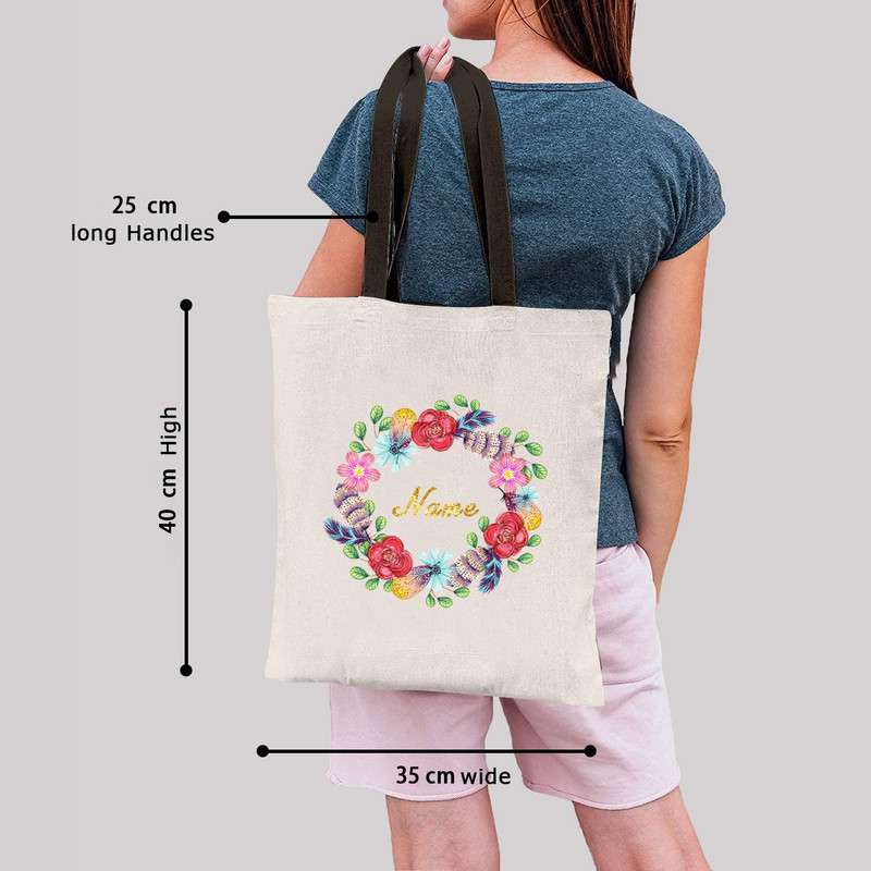 Ženske platnene torbe na rame prilagođeno osobno ime Ležerna ručna torba Torba s cvijećem Torba za plažu velikog kapaciteta za višekratnu upotrebu