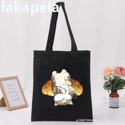 Geantă Legume Imprimare Pisică Fată Femei Genți de umăr Pânză Casual Ins Mare Shopper Street Geantă Portofel Femei Shopper Tote Bag