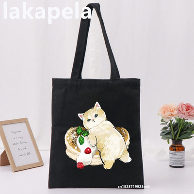 Geantă Legume Imprimare Pisică Fată Femei Genți de umăr Pânză Casual Ins Mare Shopper Street Geantă Portofel Femei Shopper Tote Bag