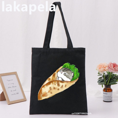 Geantă Legume Imprimare Pisică Fată Femei Genți de umăr Pânză Casual Ins Mare Shopper Street Geantă Portofel Femei Shopper Tote Bag