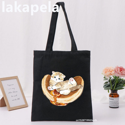 Geantă Legume Imprimare Pisică Fată Femei Genți de umăr Pânză Casual Ins Mare Shopper Street Geantă Portofel Femei Shopper Tote Bag