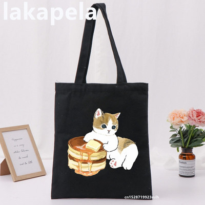 Geantă Legume Imprimare Pisică Fată Femei Genți de umăr Pânză Casual Ins Mare Shopper Street Geantă Portofel Femei Shopper Tote Bag