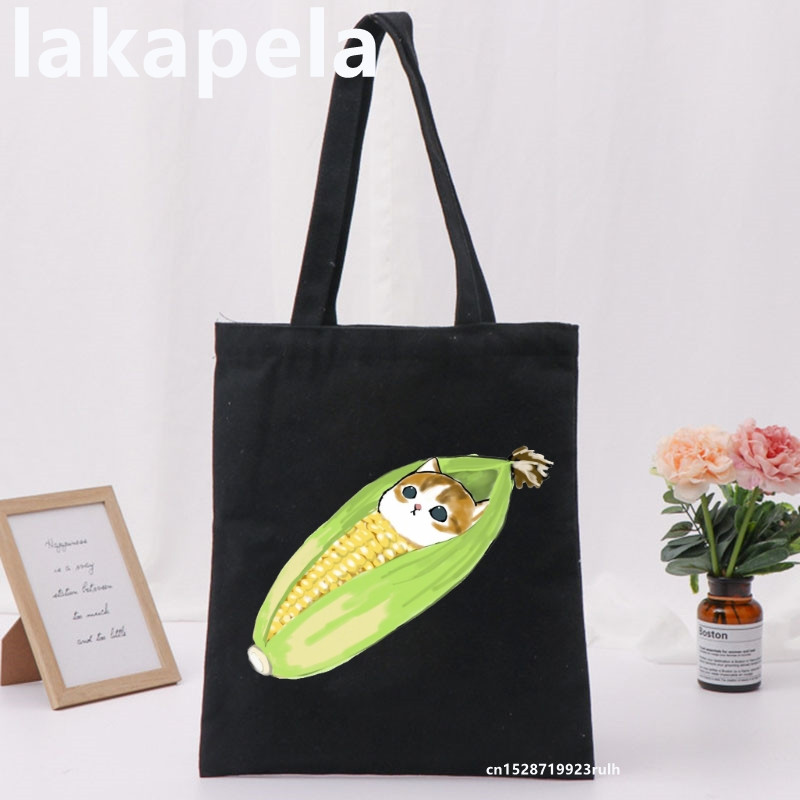 Geantă Legume Imprimare Pisică Fată Femei Genți de umăr Pânză Casual Ins Mare Shopper Street Geantă Portofel Femei Shopper Tote Bag