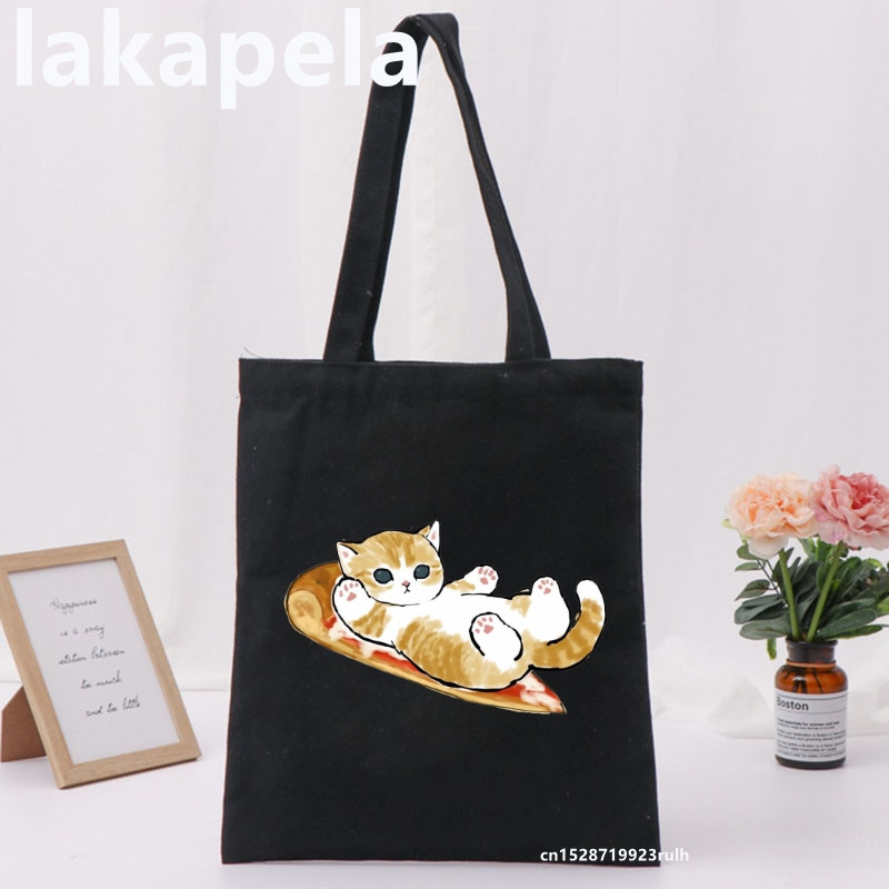 Geantă Legume Imprimare Pisică Fată Femei Genți de umăr Pânză Casual Ins Mare Shopper Street Geantă Portofel Femei Shopper Tote Bag