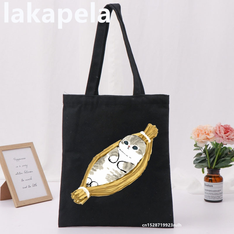 Geantă Legume Imprimare Pisică Fată Femei Genți de umăr Pânză Casual Ins Mare Shopper Street Geantă Portofel Femei Shopper Tote Bag