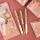 Set de 6 pixuri cu gel pentru budincă de caramel, ursuleț, clemă de desene animate, 0,5 mm, cerneală de culoare neagră, pentru scris, birou, școală A7329