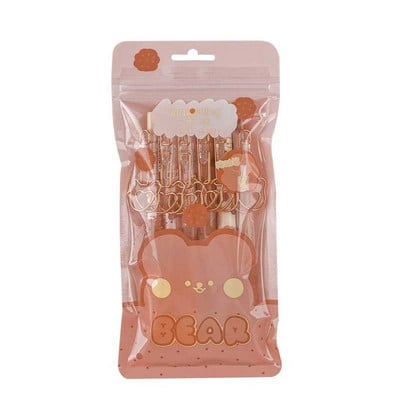 Set de 6 pixuri cu gel pentru budincă de caramel, ursuleț, clemă de desene animate, 0,5 mm, cerneală de culoare neagră, pentru scris, birou, școală A7329