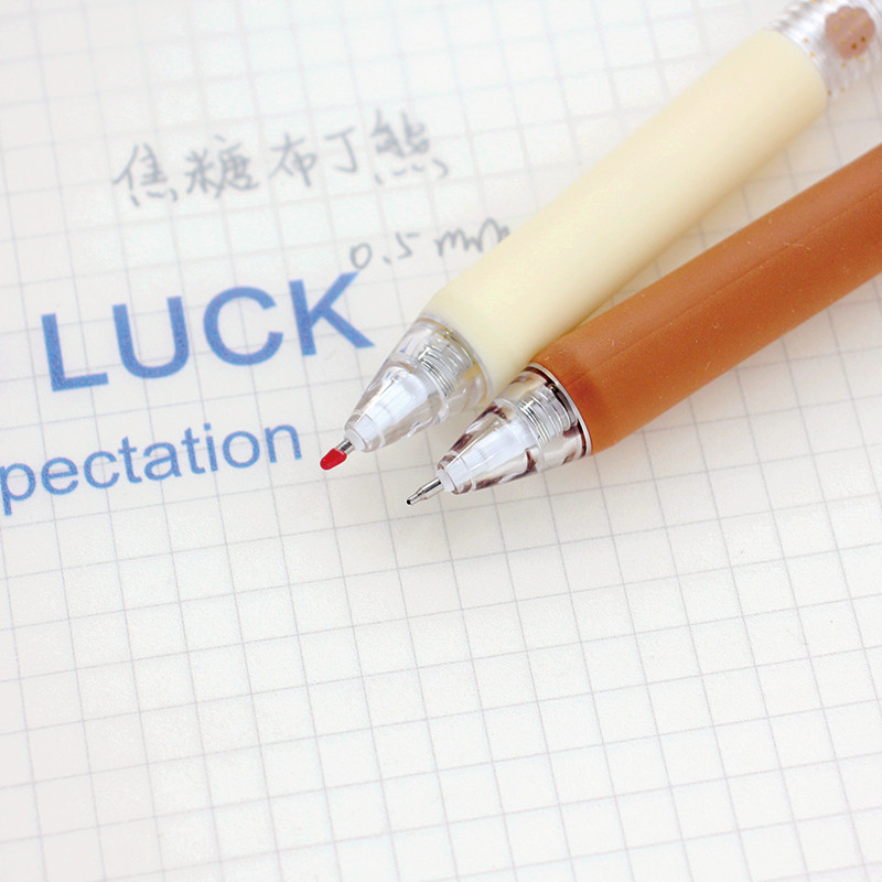 Set de 6 pixuri cu gel pentru budincă de caramel, ursuleț, clemă de desene animate, 0,5 mm, cerneală de culoare neagră, pentru scris, birou, școală A7329