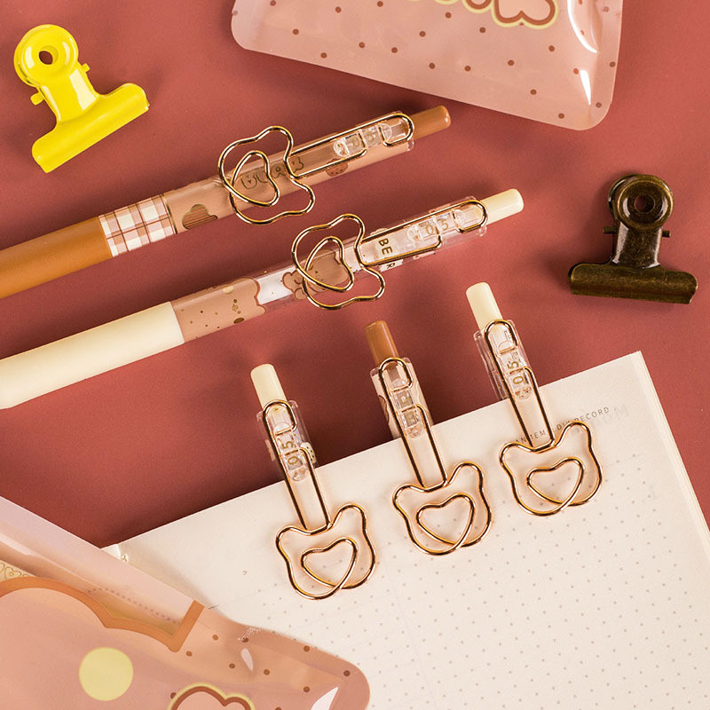 Set de 6 pixuri cu gel pentru budincă de caramel, ursuleț, clemă de desene animate, 0,5 mm, cerneală de culoare neagră, pentru scris, birou, școală A7329