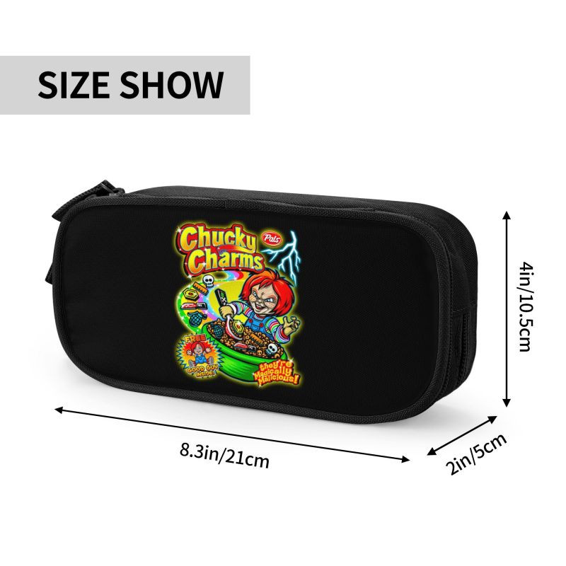 Chucky Charms Horror Cerel Parody zīmuļu futrālis meitenēm, zēniem, liela krātuve Smieklīga velna lelle pildspalvu kastītes soma rakstāmpiederumi