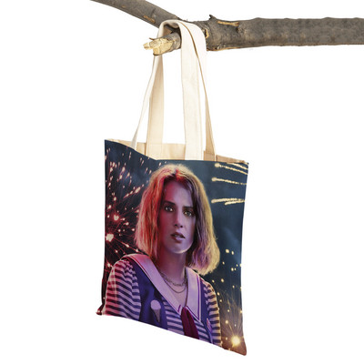 Stranger Things Lady Tote rokassomiņa Karikatūra Anime Druka Atkārtoti lietojama salokāma gadījuma bērniem Dāvanu kanvas Colth iepirkšanās plecu soma