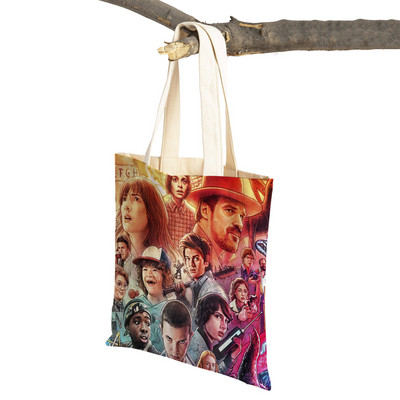 Stranger Things Lady Tote rokassomiņa Karikatūra Anime Druka Atkārtoti lietojama salokāma gadījuma bērniem Dāvanu kanvas Colth iepirkšanās plecu soma