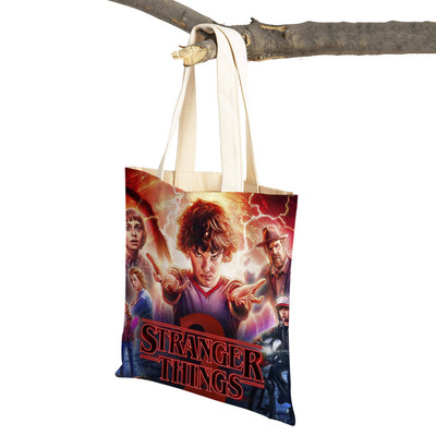 Stranger Things Lady Tote rokassomiņa Karikatūra Anime Druka Atkārtoti lietojama salokāma gadījuma bērniem Dāvanu kanvas Colth iepirkšanās plecu soma