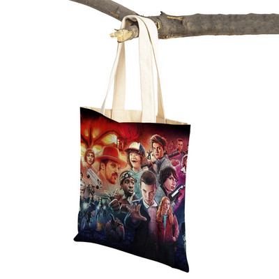 Stranger Things Lady Tote rokassomiņa Karikatūra Anime Druka Atkārtoti lietojama salokāma gadījuma bērniem Dāvanu kanvas Colth iepirkšanās plecu soma