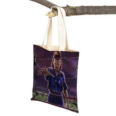 Stranger Things Lady Tote rokassomiņa Karikatūra Anime Druka Atkārtoti lietojama salokāma gadījuma bērniem Dāvanu kanvas Colth iepirkšanās plecu soma