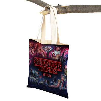 Stranger Things Lady Tote rokassomiņa Karikatūra Anime Druka Atkārtoti lietojama salokāma gadījuma bērniem Dāvanu kanvas Colth iepirkšanās plecu soma